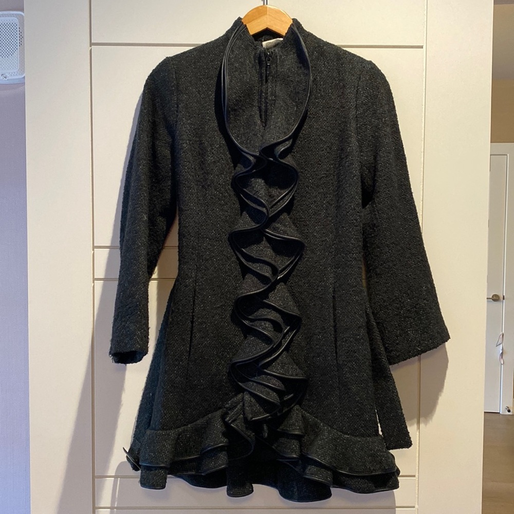 Anne Fontaine wool tie coat with ruffle detailing